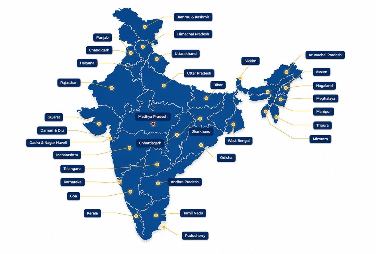 India map showing nationwide service presence